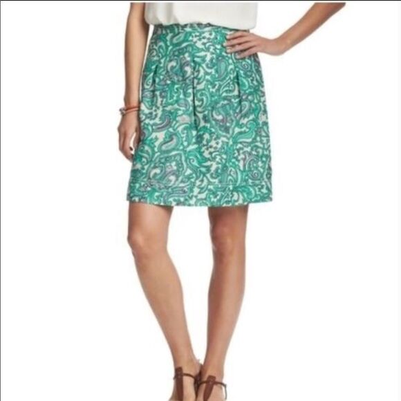 LOFT | Paisley Print Linen Blend Skirt Teal Size 6 - Picture 1 of 8